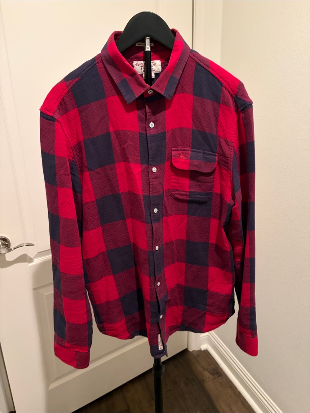 Original Penguin Red and Navy Plaid Button-Down Shirt